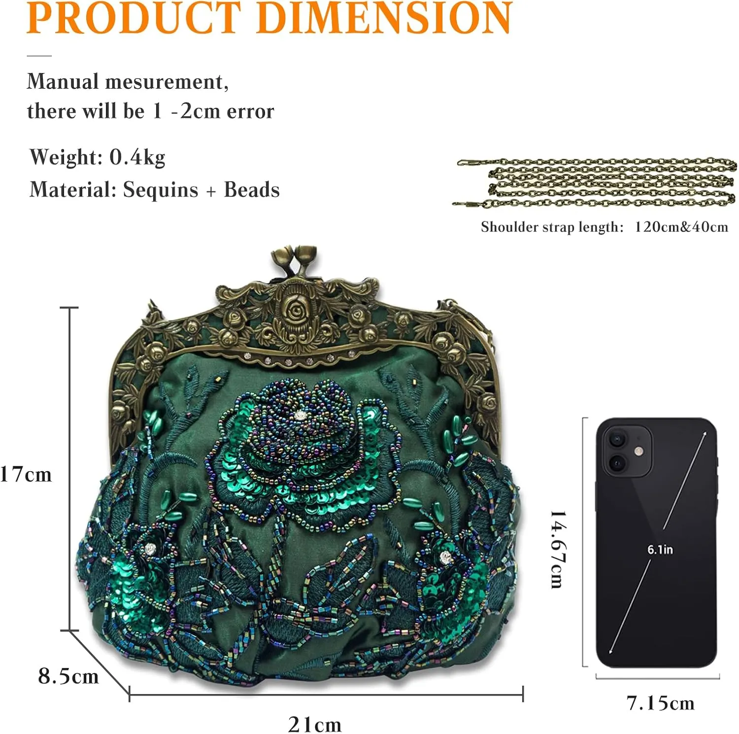 Vintage 1920s Beaded Evening Bag Pearl Clutch Bag for Women Bridal Wedding Purse Sequin Rhinestone Handbag