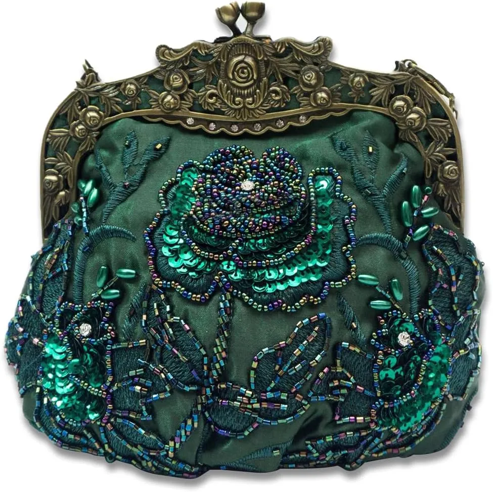 Vintage 1920s Beaded Evening Bag Pearl Clutch Bag for Women Bridal Wedding Purse Sequin Rhinestone Handbag