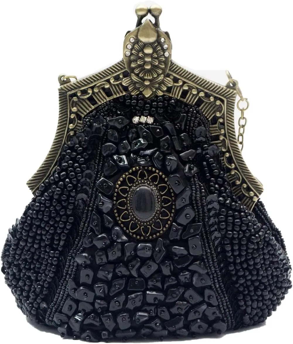 Vintage 1920s Beaded Evening Bag Women Pearl Clutch Bag Sequin Rhinestone Handbag Bridal Wedding Purse
