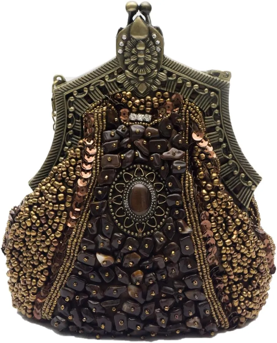 Vintage 1920s Beaded Evening Bag Women Pearl Clutch Bag Sequin Rhinestone Handbag Bridal Wedding Purse