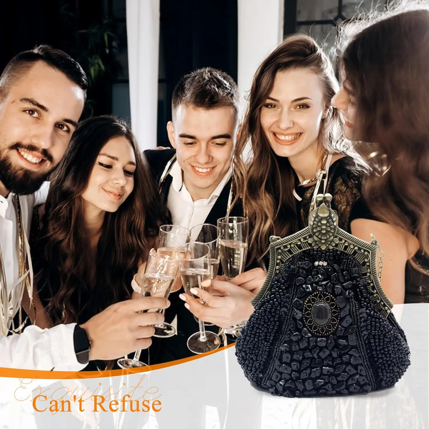 Vintage 1920s Beaded Evening Bag Women Pearl Clutch Bag Sequin Rhinestone Handbag Bridal Wedding Purse