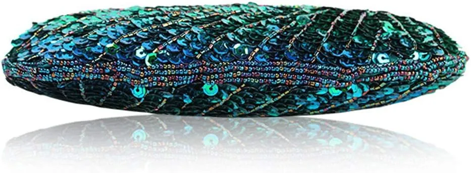 Vintage Beaded Sequin Peacock Clutch Purse Evening Bags (Blue)