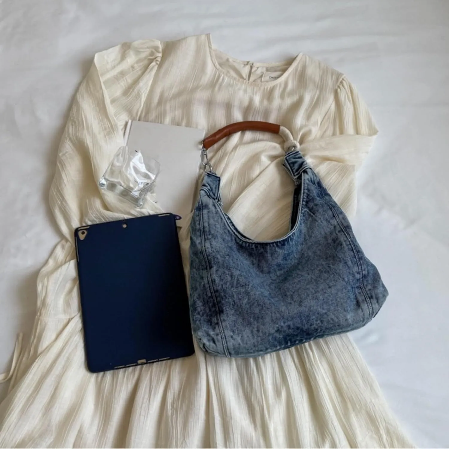 Vintage Denim Tote Handbag for Women Nostalgic Jean Shoulder Bag Purse Casual Top Handle Purse