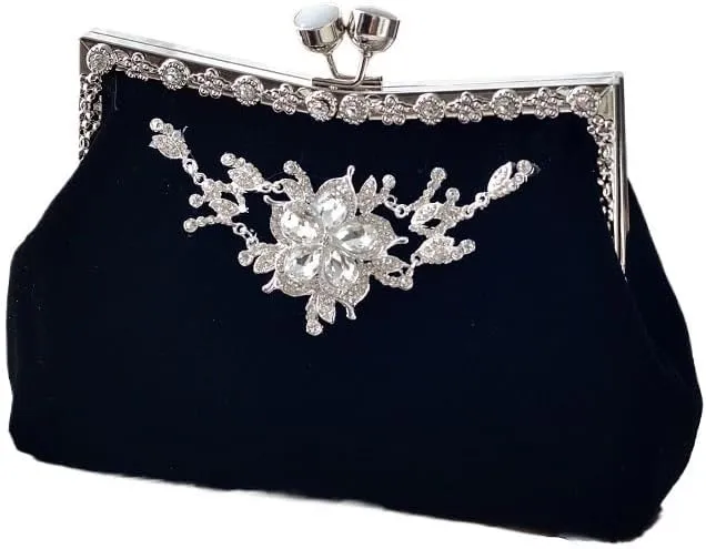 Vintage Diamond-Studded Velvet Cheongsam Clutch Bag For Women Banquet Handbag