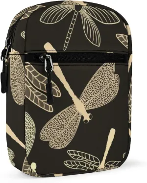 Vintage Dragonflies Seamless On Black Adjustable Fanny Waist Pack Pouch, Waterproof Crossbody Runners Bag Wallet for Gym Hiking Fitness Women Men 6.1 x 2.2 x 7.9 inch