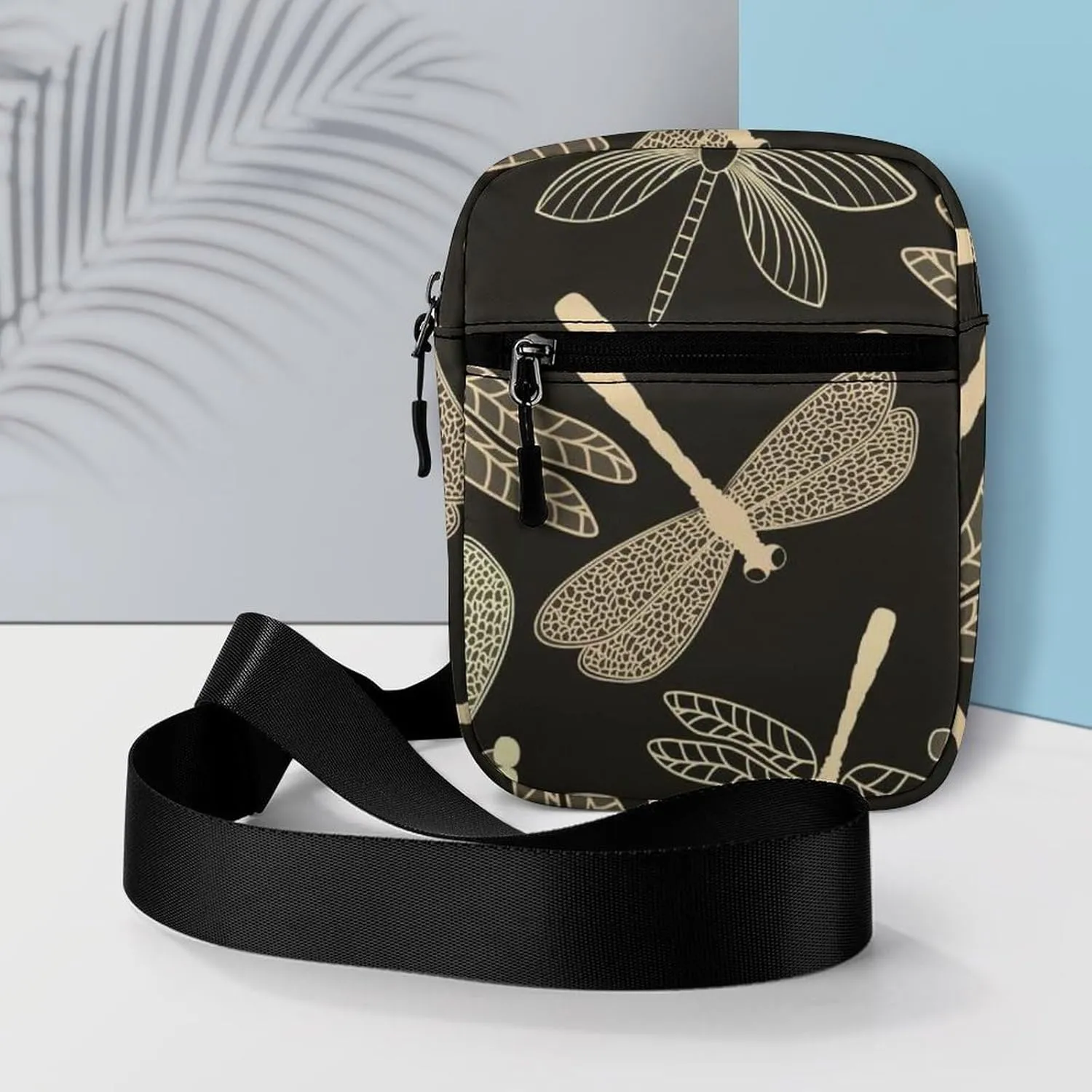 Vintage Dragonflies Seamless On Black Adjustable Fanny Waist Pack Pouch, Waterproof Crossbody Runners Bag Wallet for Gym Hiking Fitness Women Men 6.1 x 2.2 x 7.9 inch