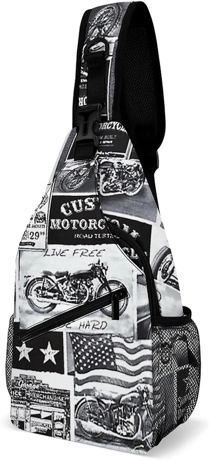 Vintage Motorcycles Chest Bag for Men Small Sling Bag Backpack Crossbody Travel Hiking Daypack, 38x20cm, 202312124
