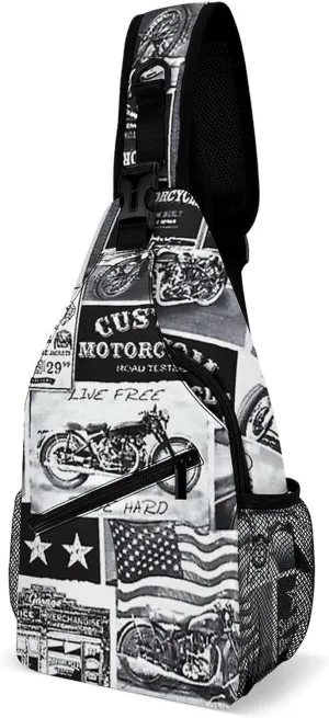 Vintage Motorcycles Chest Bag for Men Small Sling Bag Backpack Crossbody Travel Hiking Daypack, 38x20cm, 202312124