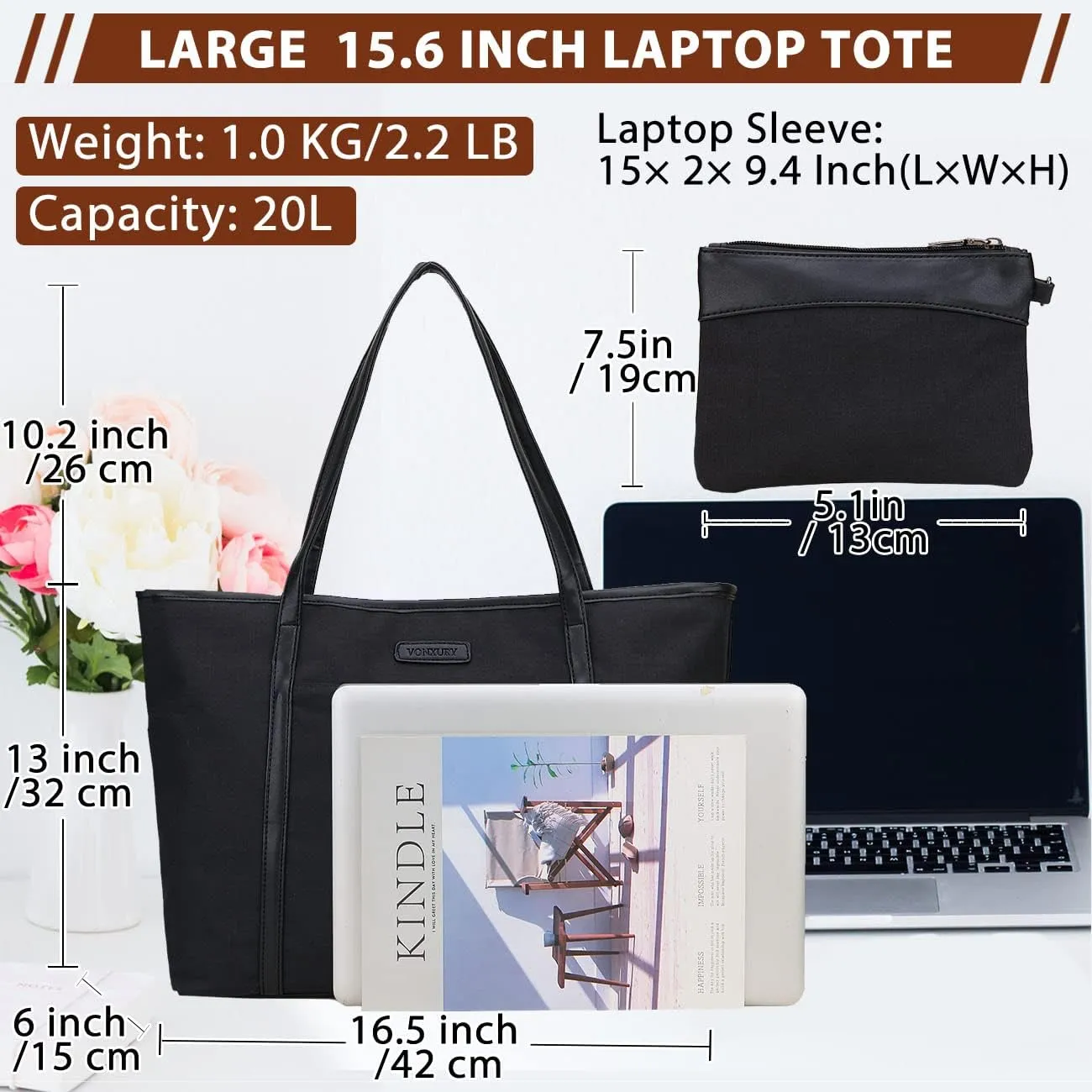VX VONXURY Laptop Bag for Women,15.6 Inch Work Tote Professional Shoulder Handbag Ideal for Business Office