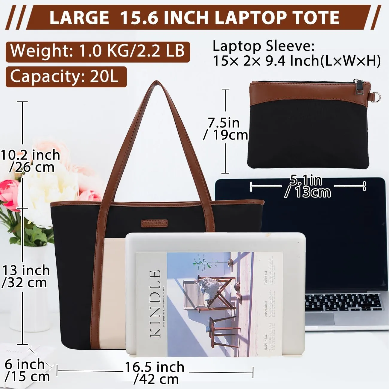 VX VONXURY Laptop Bag for Women,15.6 Inch Work Tote Professional Shoulder Handbag Ideal for Business Office