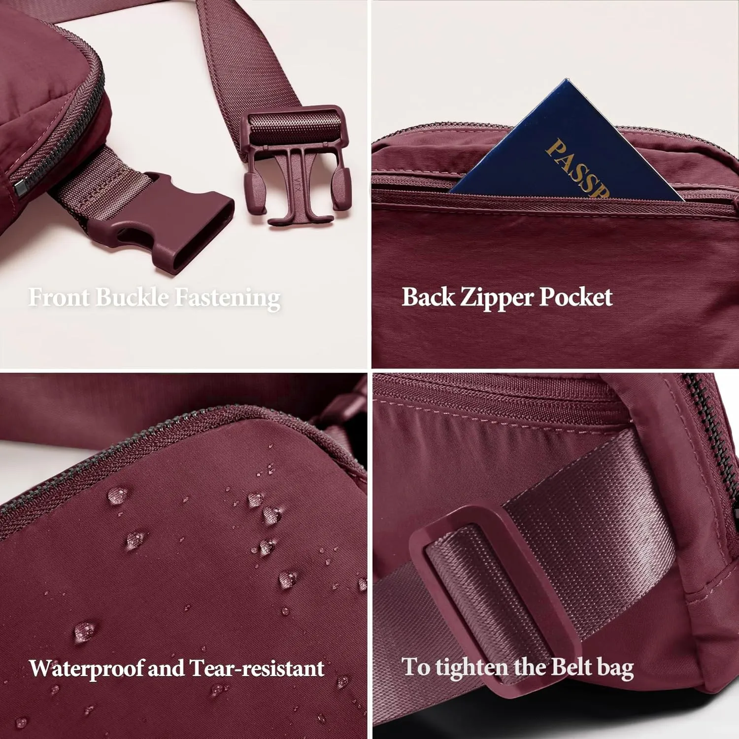 Waist Belt Bag for Women Lulu Dupes Mini Small Crossbody Purse Sling Bag Cute Fashion Waterproof Fanny Pack Over The Shoulder Bags Fashionable Travel Running Belt Pouch Bum Bag Red Merlot