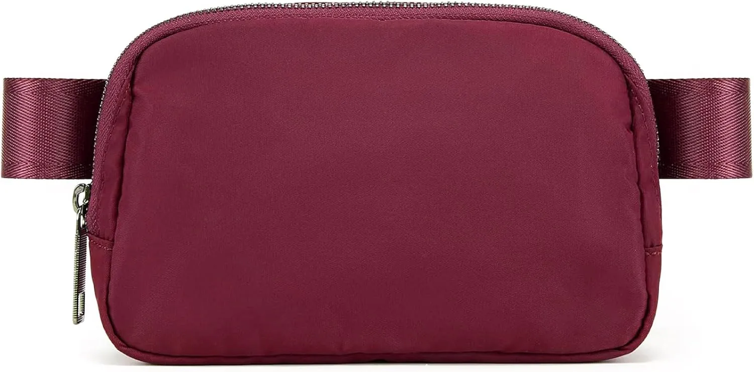 Waist Belt Bag for Women Lulu Dupes Mini Small Crossbody Purse Sling Bag Cute Fashion Waterproof Fanny Pack Over The Shoulder Bags Fashionable Travel Running Belt Pouch Bum Bag Red Merlot