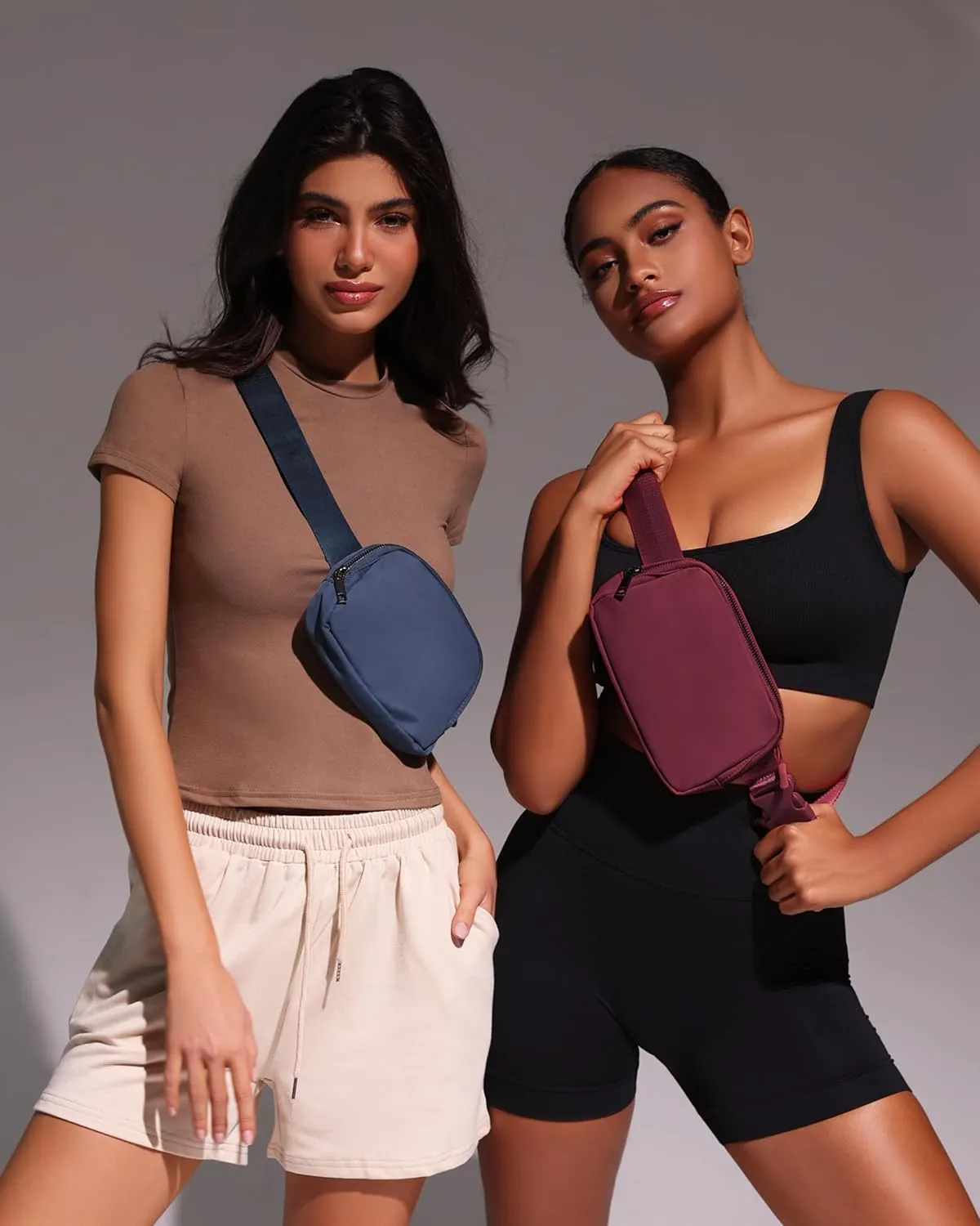 Waist Belt Bag for Women Lulu Dupes Mini Small Crossbody Purse Sling Bag Cute Fashion Waterproof Fanny Pack Over The Shoulder Bags Fashionable Travel Running Belt Pouch Bum Bag Red Merlot