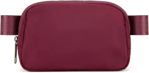 Waist Belt Bag for Women Lulu Dupes Mini Small Crossbody Purse Sling Bag Cute Fashion Waterproof Fanny Pack Over The Shoulder Bags Fashionable Travel Running Belt Pouch Bum Bag Red Merlot