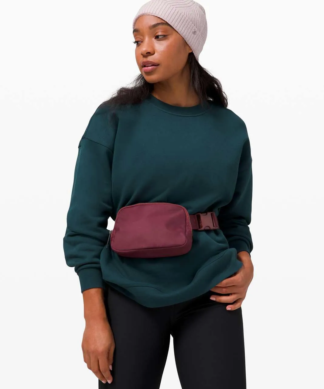 Waist Belt Bag for Women Lulu Dupes Mini Small Crossbody Purse Sling Bag Cute Fashion Waterproof Fanny Pack Over The Shoulder Bags Fashionable Travel Running Belt Pouch Bum Bag Red Merlot