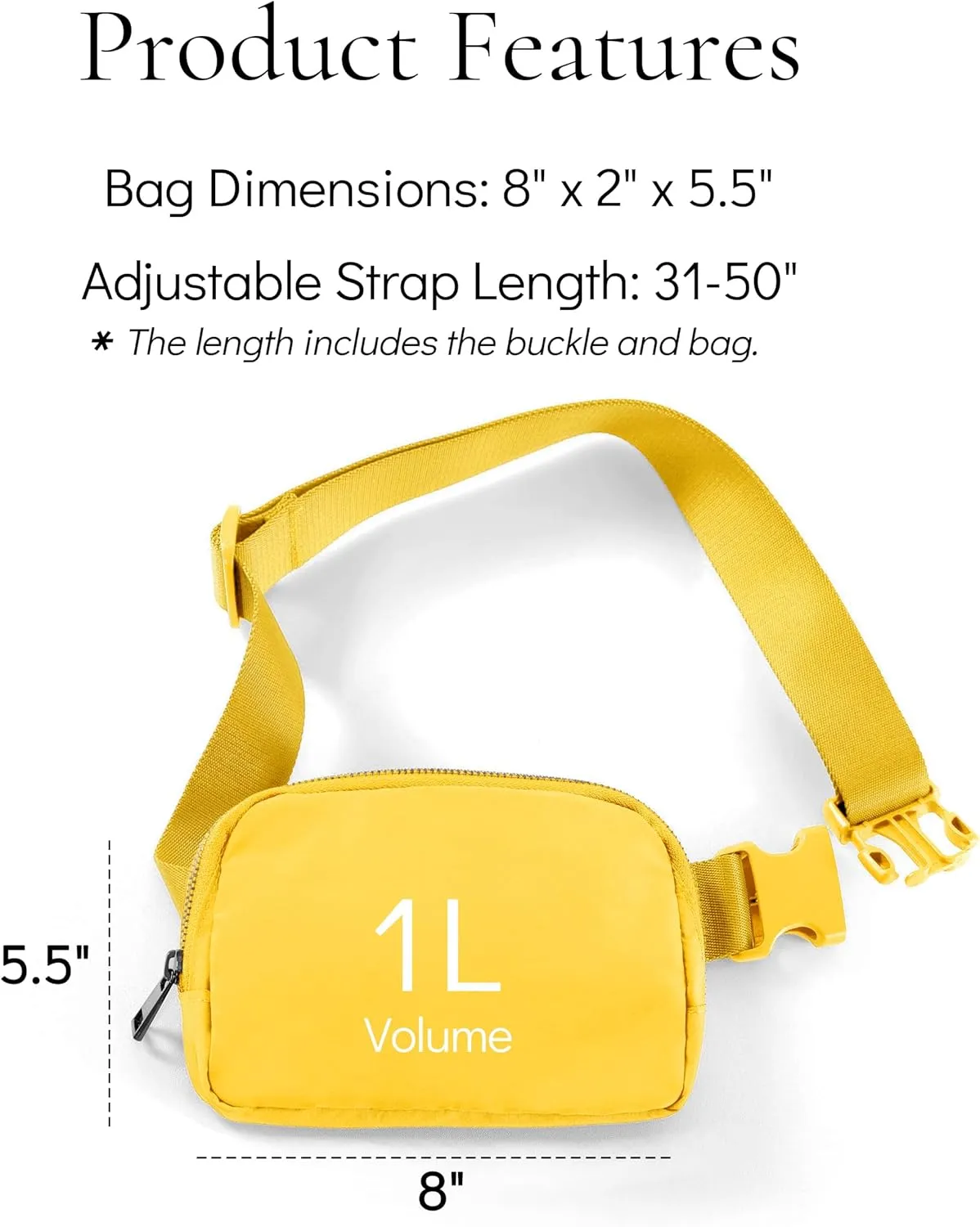 Waist Belt Bag for Women Lulu Dupes Mini Small Crossbody Purse Sling Bag Cute Fashion Waterproof Fanny Pack Over The Shoulder Bags Fashionable Travel Running Belt Pouch Bum Bag Yellow