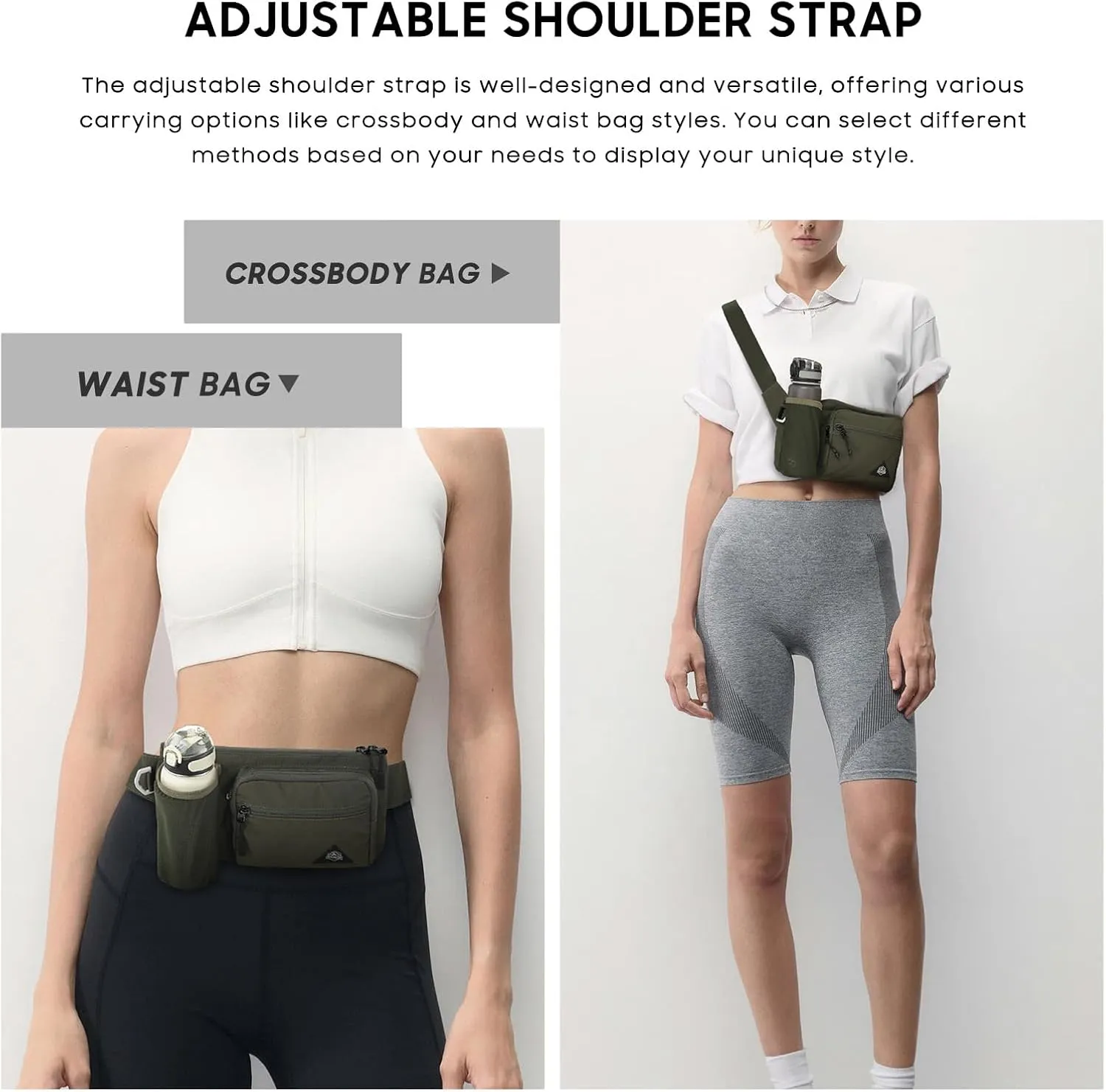 Waist Pack with Water Bottle Holder for Men Women Waist Bag Running Waist Pack Waterproof for Outdoor Travel Cycling Climbing Walking Fit All Phones (Bottle Not Included) (Green)
