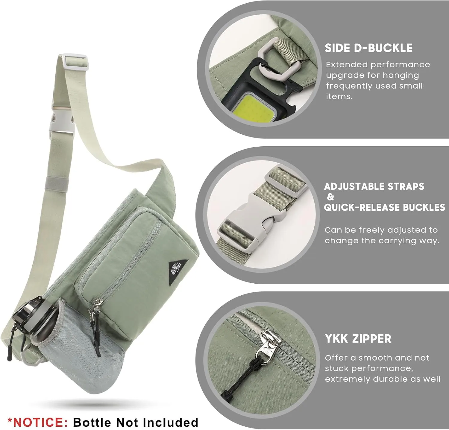 Waist Pack with Water Bottle Holder for Men Women Waist Bag Running Waist Pack Waterproof for Outdoor Travel Cycling Climbing Walking Fit All Phones (Bottle Not Included) (Mint Green)