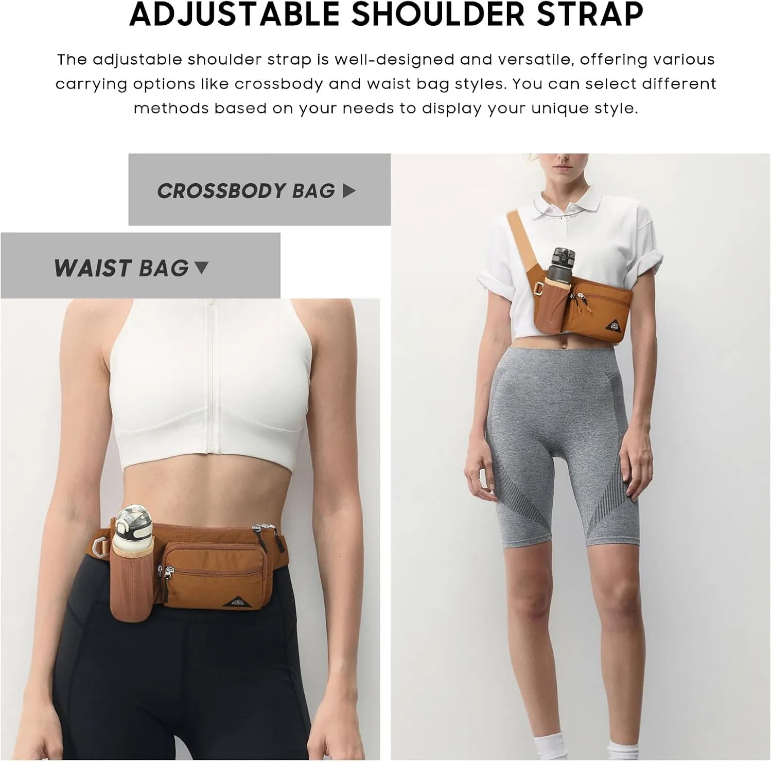 Waist Pack with Water Bottle Holder for Men Women Waist Bag Running Waist Pack Waterproof for Outdoor Travel Cycling Climbing Walking Fit All Phones (Bottle Not Included)(Orange)