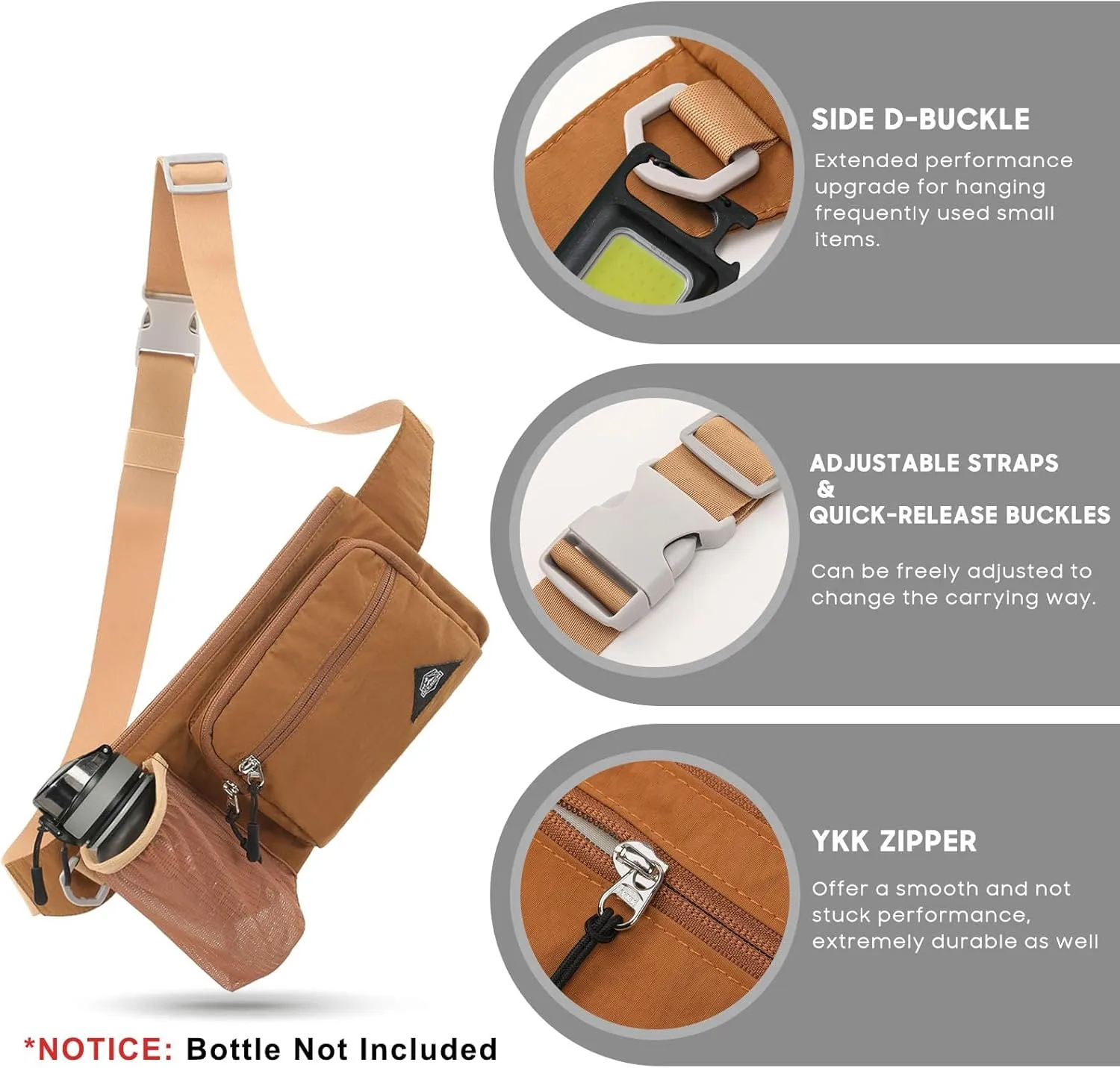 Waist Pack with Water Bottle Holder for Men Women Waist Bag Running Waist Pack Waterproof for Outdoor Travel Cycling Climbing Walking Fit All Phones (Bottle Not Included)(Orange)