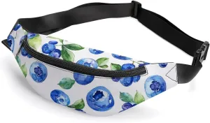 Watercolor Blueberries Crossbody Fanny Pack Waist Packs Adjustable Shoulder Bags Sling Bag for Hiking Running Cycling