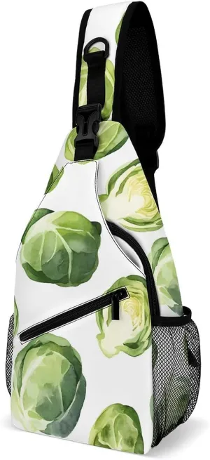 Watercolor Brussel Sprouts Fashion Chest Bag for Men Small Sling Bag Backpack Crossbody Travel Hiking Daypack