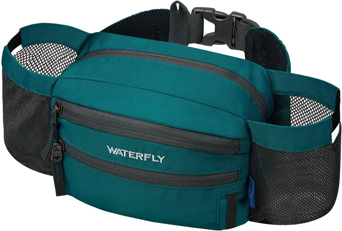 WATERFLY Fanny Pack Waist Bag: Waist Pack for Women Men with Two Water Bottle Holder Hiking Fanny Pack for Running Walking DogWalking Travel Cycling