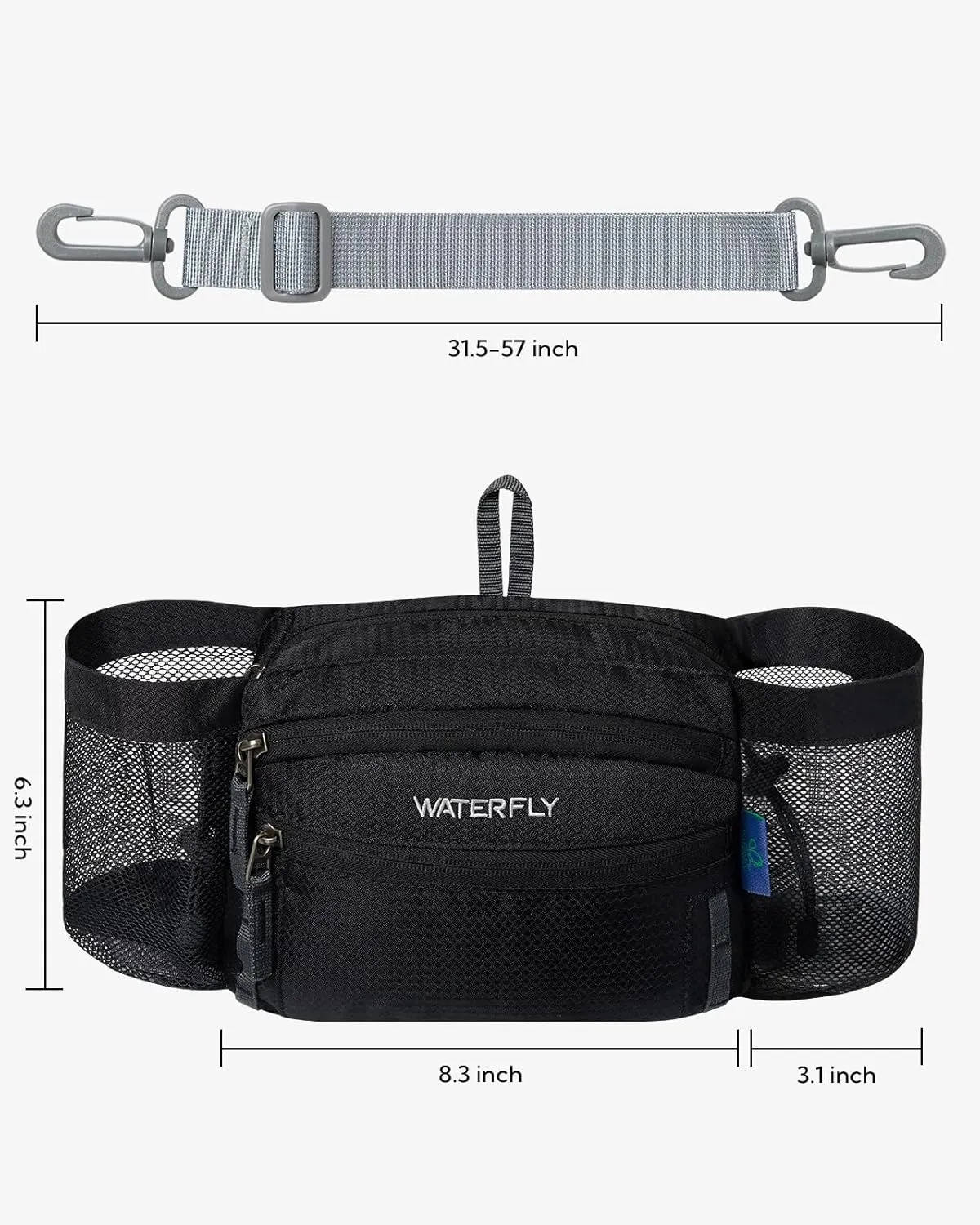 WATERFLY Fanny Pack Waist Bag: Waist Pack for Women Men with Two Water Bottle Holder Hiking Fanny Pack for Running Walking DogWalking Travel Cycling