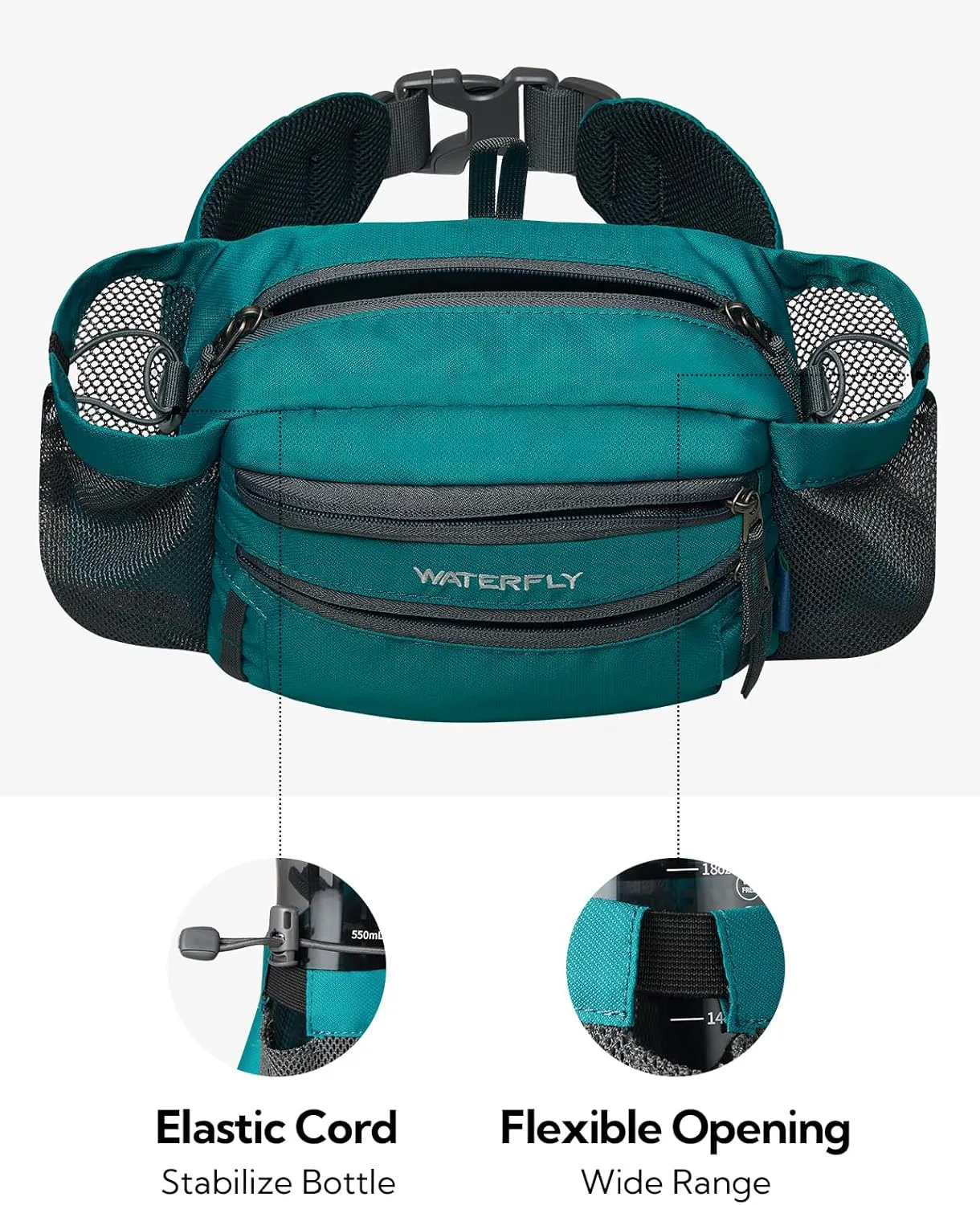 WATERFLY Fanny Pack Waist Bag: Waist Pack for Women Men with Two Water Bottle Holder Hiking Fanny Pack for Running Walking DogWalking Travel Cycling