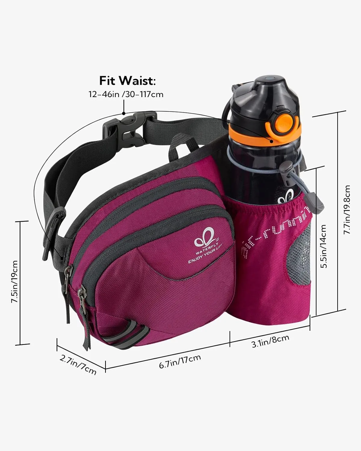 WATERFLY Fanny Pack Waist Bag: Waist Pack for Women Men with Water Bottle Holder Hiking Fanny Pack for Running Walking DogWalking Travel Cycling
