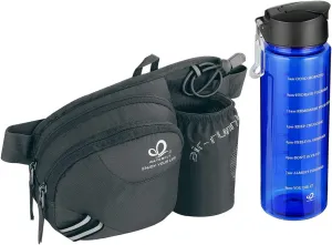 WATERFLY Hiking Waist Bag Fanny Pack With Water Bottle Holder & Motivational 24oz BPA-free Water Bottle With Time Marker