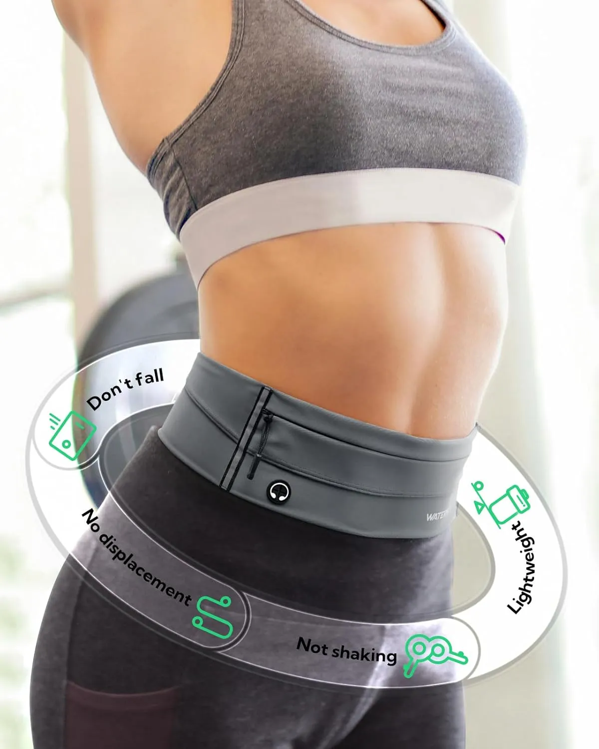 WATERFLY Running Belt Fanny Pack: Slim Elastic Sport Workout Waistband for Men and Women, Jogging Runner Phone Holder Belt, Marathon Jogger Waist Bag