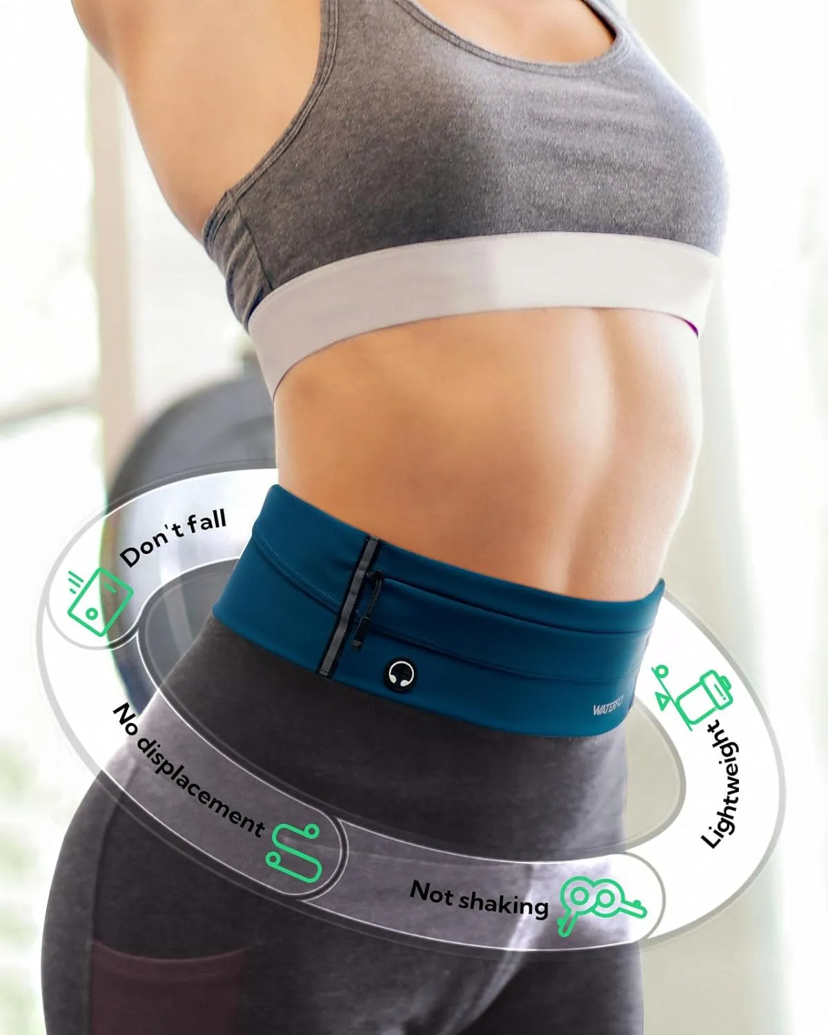 WATERFLY Running Belt Fanny Pack: Slim Elastic Sport Workout Waistband for Men and Women, Jogging Runner Phone Holder Belt, Marathon Jogger Waist Bag