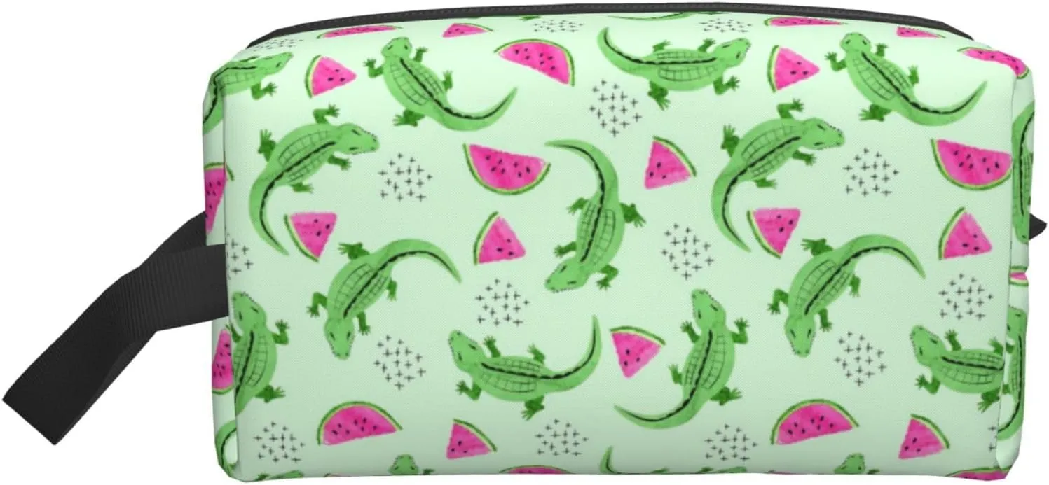 Watermelon Alligator Travel Toiletry Bag for Men Women Waterproof Hanging Dopp Kit Wash Bags Lightweight Shaving Bag Portable Cosmetic Makeup Bag with Handle for Shower Toiletries Accessories