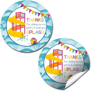 Waterslide Fun Birthday Thank You Sticker Labels for Girls, 40 2" Party Circle Stickers by AmandaCreation, Great for Party Favors, Envelope Seals & Goodie Bags