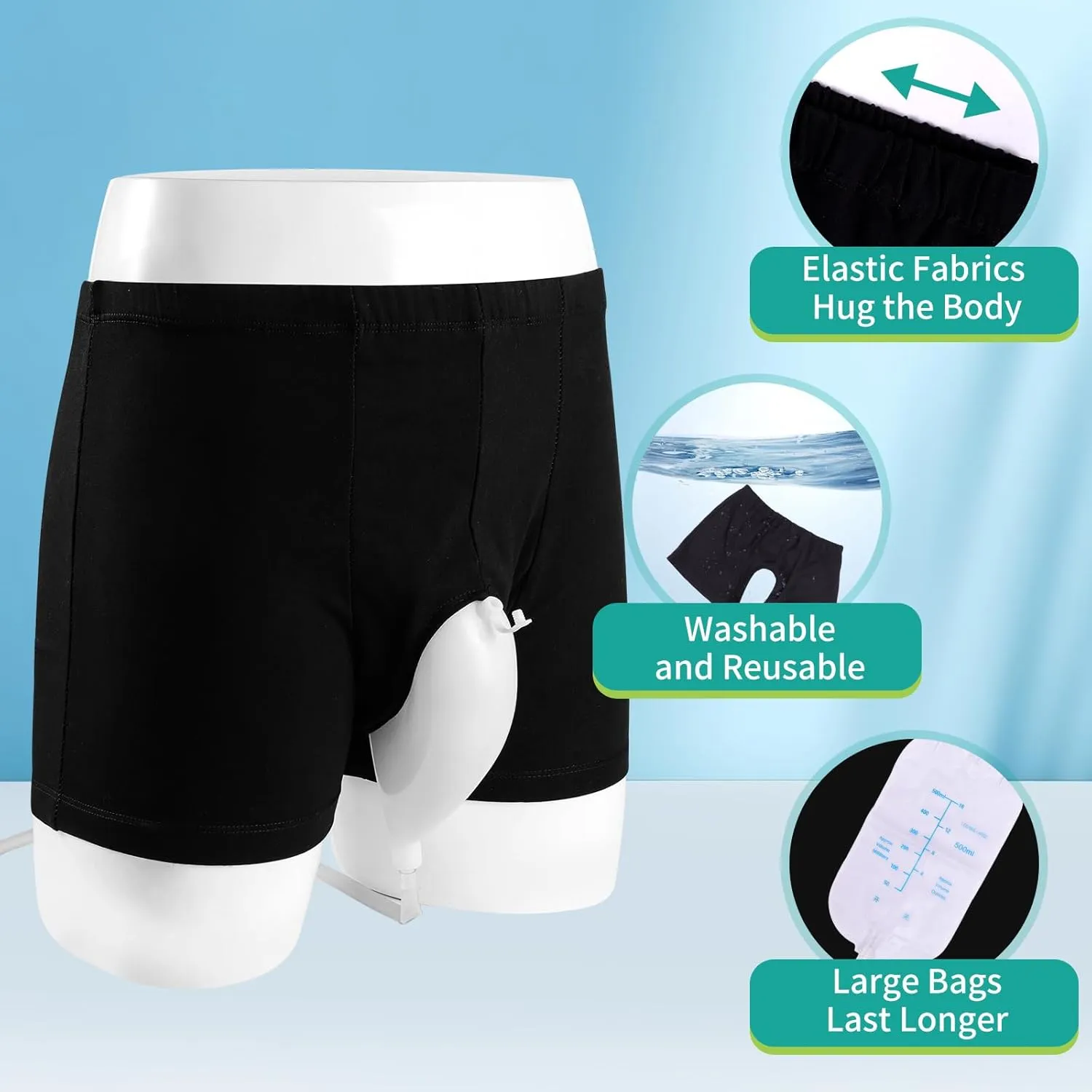 Wearable Urine Bag Male Urinal Bag Incontinence Pants for Men, Reusable Portable Male Collection Bags Urinal System with Collection Bag Portable Leak Proof Leg Pee for Elder (S)