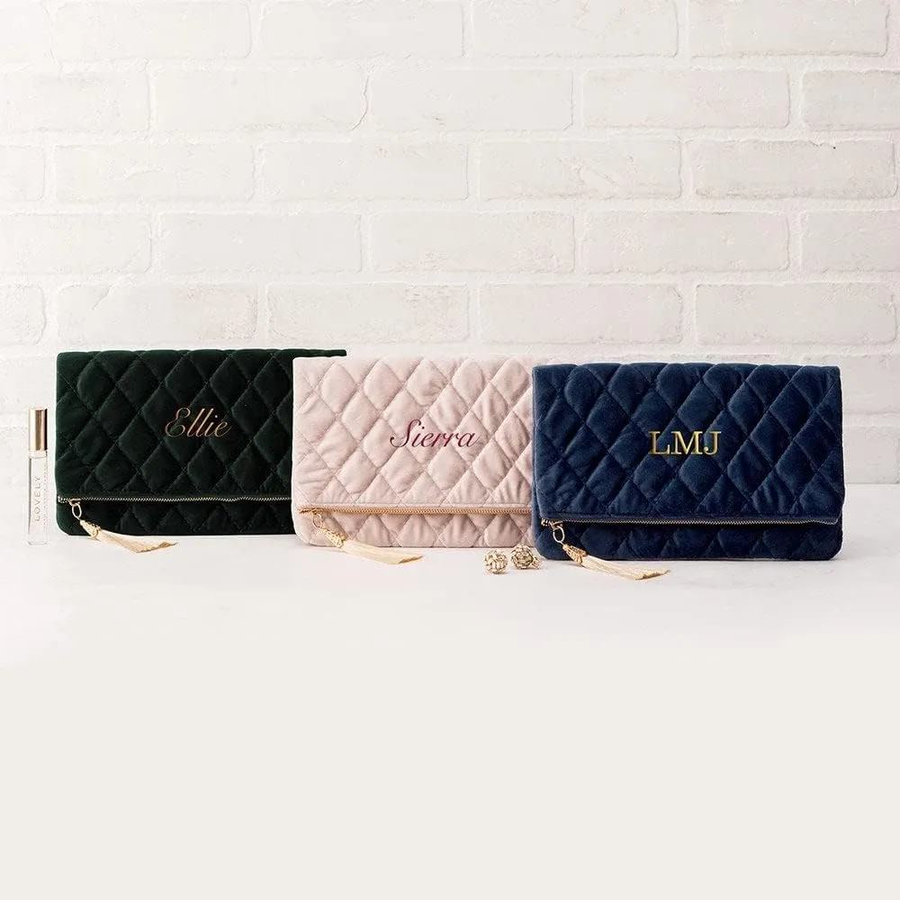 WEDDINGSTAR Custom Embroidered Fold Over Velvet Clutch