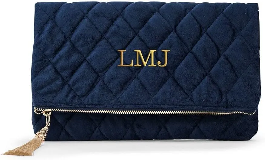 WEDDINGSTAR Custom Embroidered Fold Over Velvet Clutch