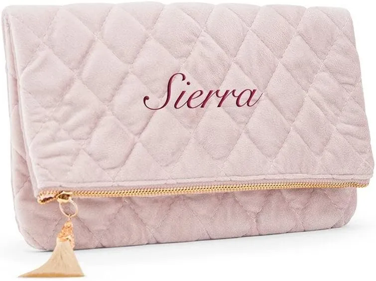 WEDDINGSTAR Custom Embroidered Fold Over Velvet Clutch