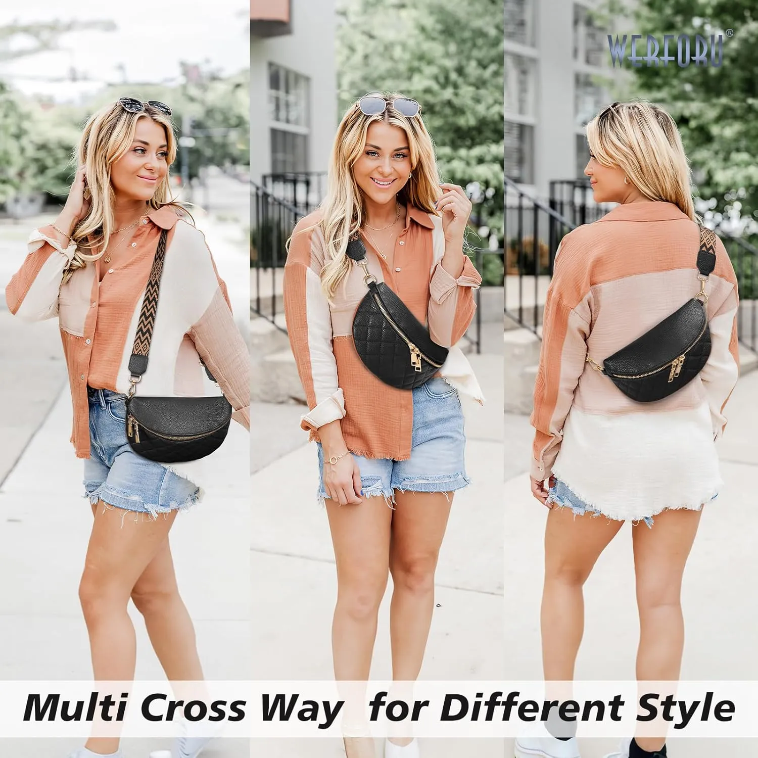 WERFORU Small Crossbody Sling Bag for Women Fanny Packs Faux Leather Chest Bag for Travel…