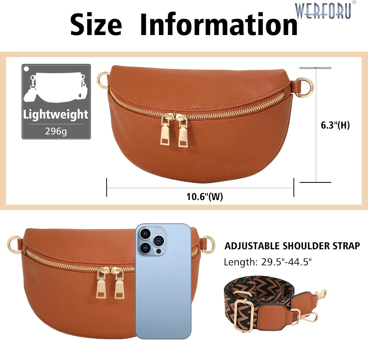 WERFORU Small Crossbody Sling Bag for Women Fanny Packs Faux Leather Chest Bag for Travel