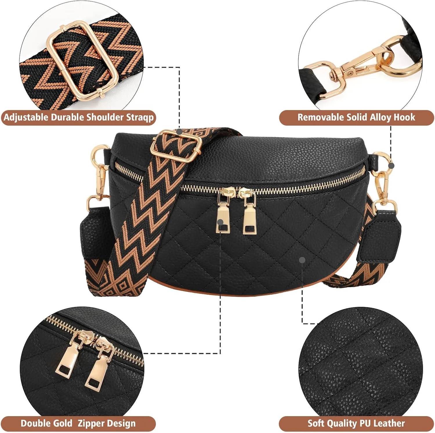 WERFORU Small Crossbody Sling Bag for Women Fanny Packs Faux Leather Chest Bag for Travel…