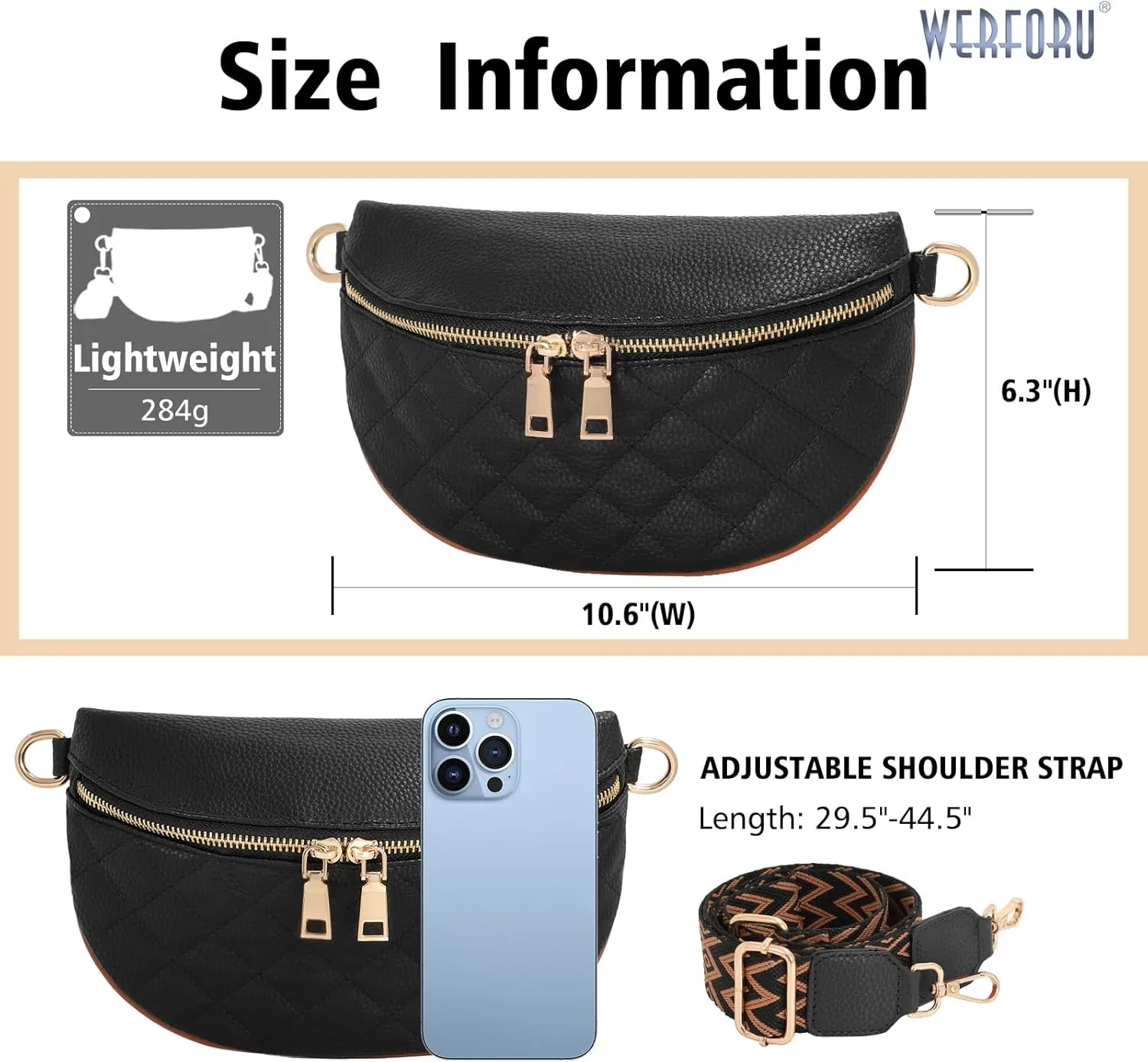 WERFORU Small Crossbody Sling Bag for Women Fanny Packs Faux Leather Chest Bag for Travel…