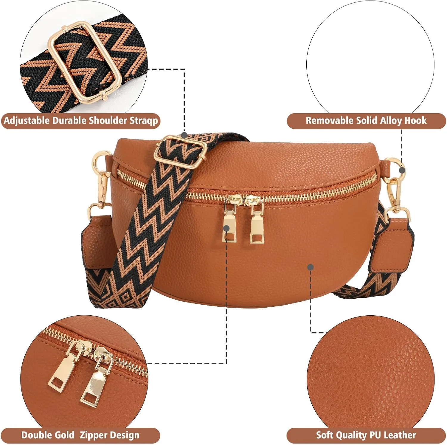 WERFORU Small Crossbody Sling Bag for Women Fanny Packs Faux Leather Chest Bag for Travel