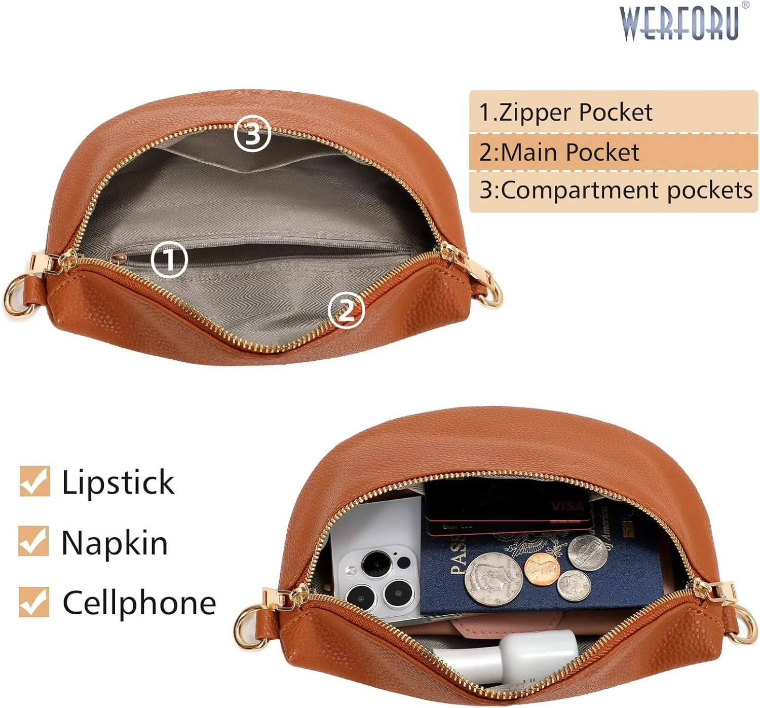 WERFORU Small Crossbody Sling Bag for Women Fanny Packs Faux Leather Chest Bag for Travel