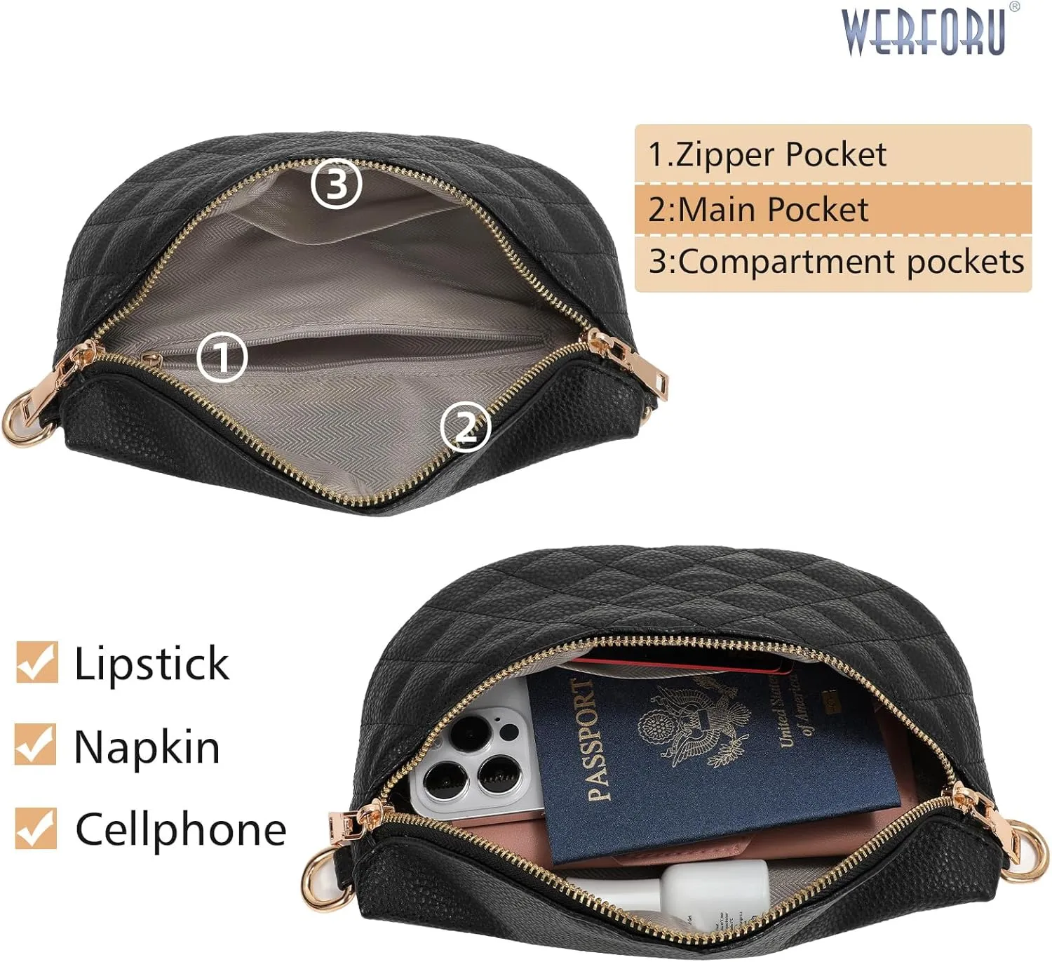 WERFORU Small Crossbody Sling Bag for Women Fanny Packs Faux Leather Chest Bag for Travel…