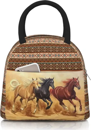 Western Lunch Box for Women Insulated Horse Lunch Bag Reusable Cooler Bags Western Horse Lunch Box Large Containers Tote Bag for Women Men Picnic Travel Office Camping