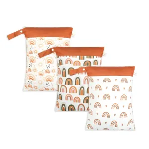 Wet Dry Bags for Baby Cloth Diapers - Waterproof Reusable Washable Travel Bags, Gym Bag, Pool, Daycare Soiled Baby Items Yoga Gym Bag for Swimsuits & Wet Clothes 3pcs/set（Heart&Rainbow
