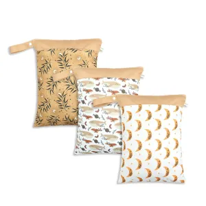 Wet Dry Bags for Baby Cloth Diapers - Waterproof Reusable Washable Travel Bags, Gym Bag, Pool, Daycare Soiled Baby Items Yoga Gym Bag for Swimsuits & Wet Clothes 3pcs/set（Leaf&Moon