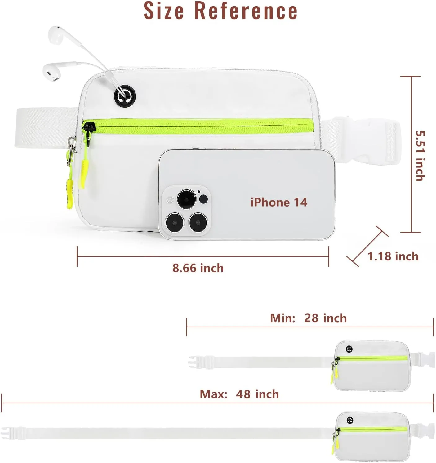 White Belt Bag for Women Men, Small White Crossbody Fanny Pack, Everywhere Mini Belt Bags Waist Pack with Extended Strap